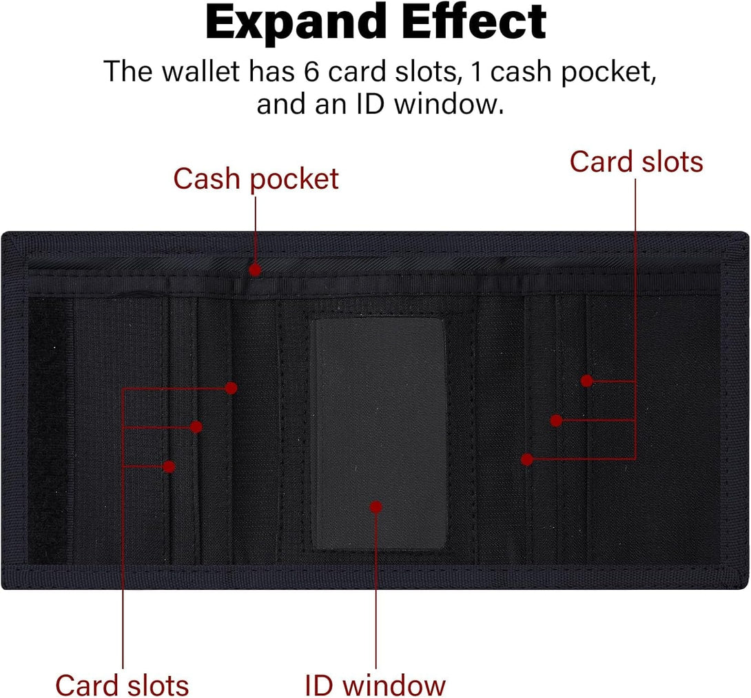 Men’S Nylon Trifold RFID Wallet with ID Window, Slim Security Wallet for Card Cash Holder, Modern Fashion Stylish Wallet Gifts for Teen Boys and Men, One Size -Black