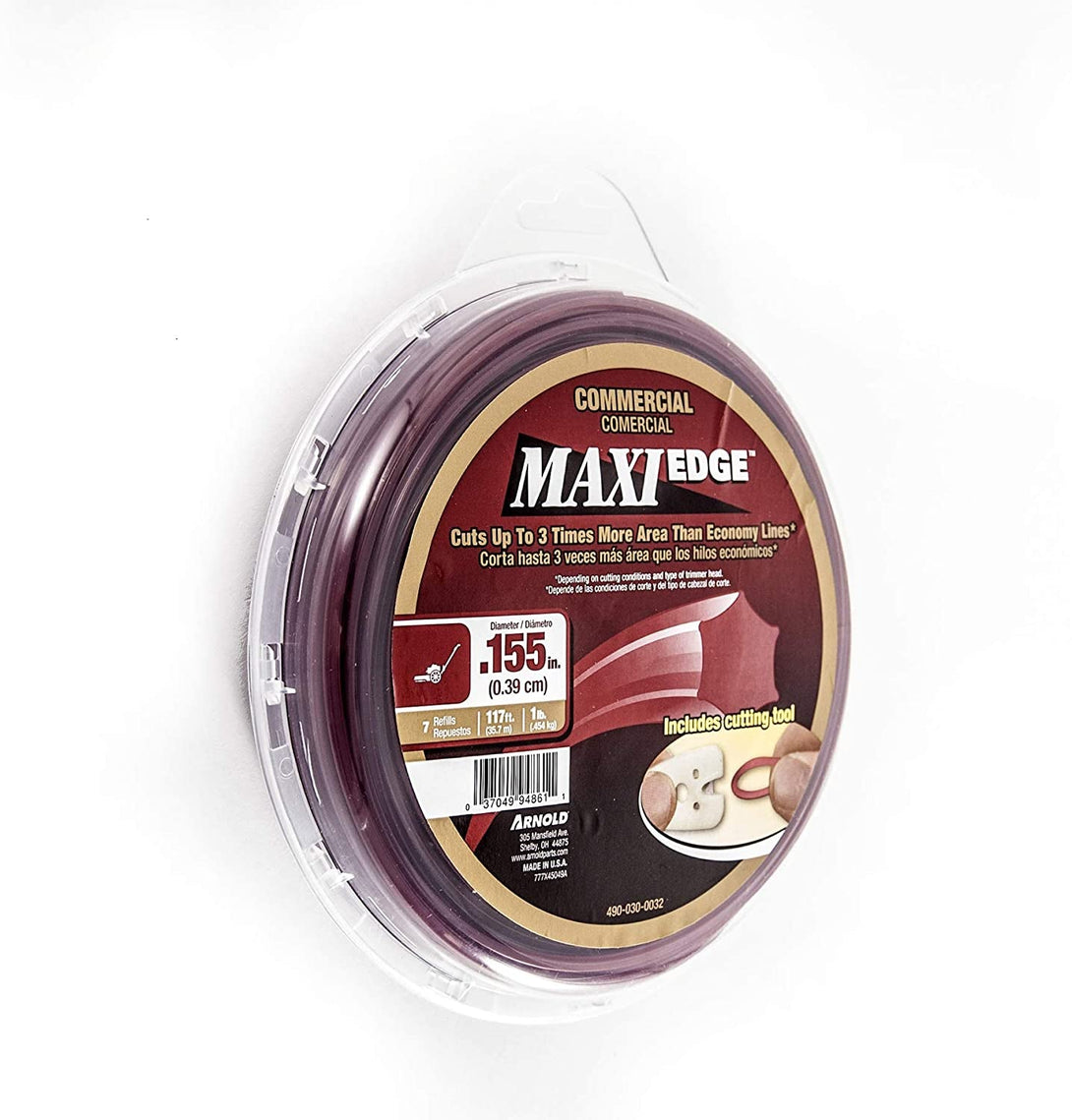 Arnold 490-030-0032 Maxi-Edge Commercial Grade String Trimmer Line with Cutting Tool, Universal Fit, 7 Refills, .155-Inch X 117-Feet