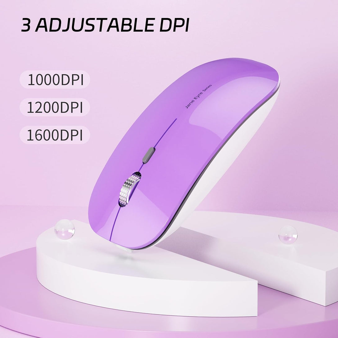 Uciefy Q5 Slim Rechargeable Wireless Mouse, 2.4G Portable Optical Silent Ultra Thin Wireless Computer Mouse with USB Receiver and Type C Adapter, Compatible with PC, Laptop, Desktop (Purple)