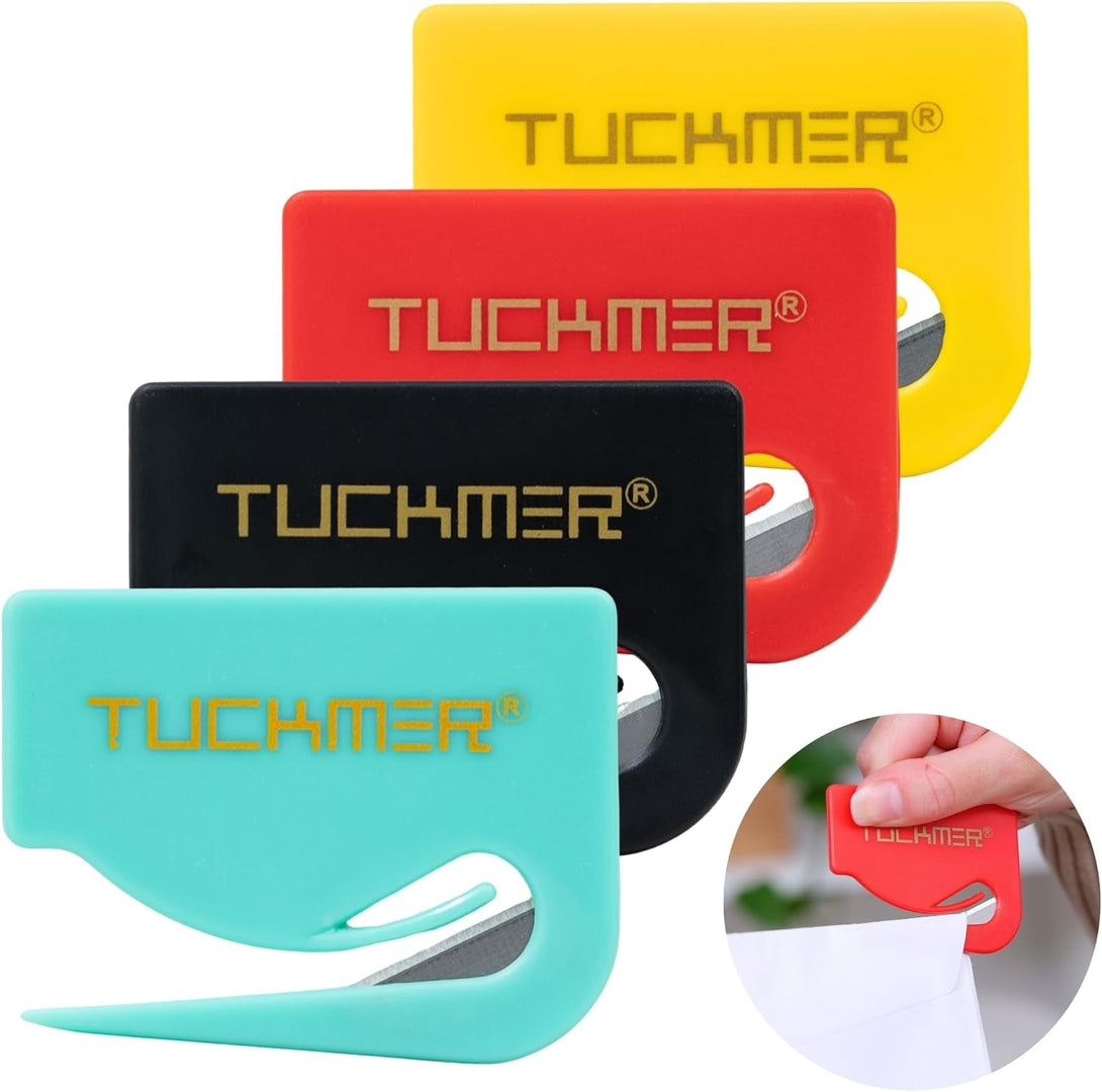 4 Pk Letter Opener Envelope Opener, Mail Cutter Slitter for Women, Men, Office, Home & Business Travelers - Mail Cutter with Safety Concealed Razor Blade and Guiding Tip for Perfect Cut - 4 Colors