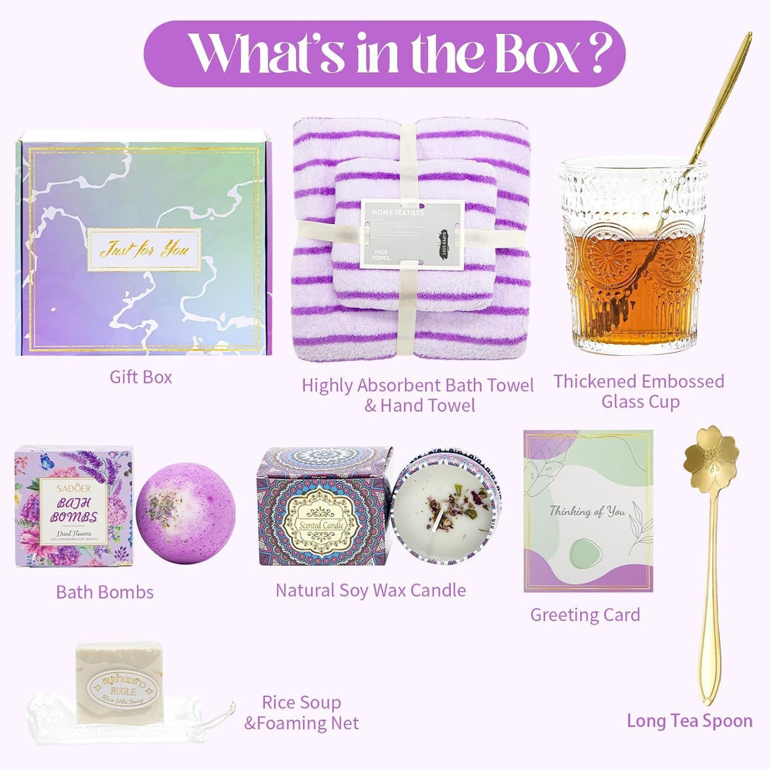 Get Well Soon Gift Basket for Women, Self Care Spa Gift Baskets with Blanket, Thinking of You for Birthday Mom, Sister, Wife, Friend or Care Package for Women, Purple