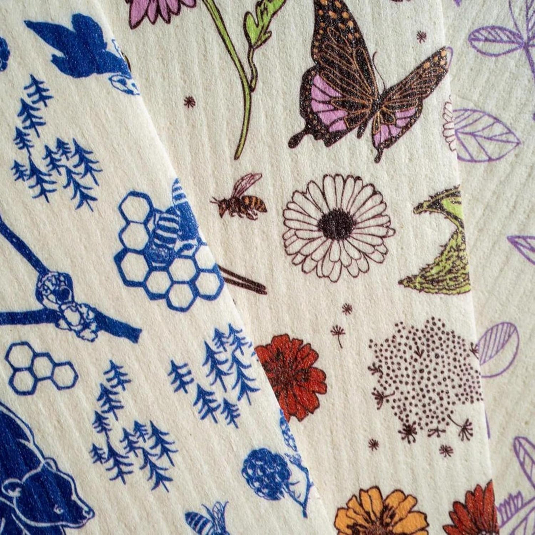 Bee'S Wrap Swedish Dish Cloths - Pack of 3 Colorful Patterned Reusable Paper Towels - Spring Swedish Dishcloths for Kitchen - Organic & Washable Paper Towel Alternative