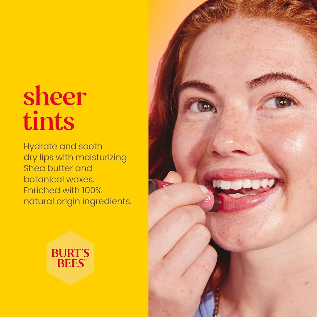 Burt'S Bees Lip Tint Balm Valentines Day Gifts with Long Lasting 2 in 1 Duo Tinted Balm Formula, Color Infused with Hydrating Shea Butter for a Natural Buildable Finish, Fiery Red Dahlia (2-Pack)