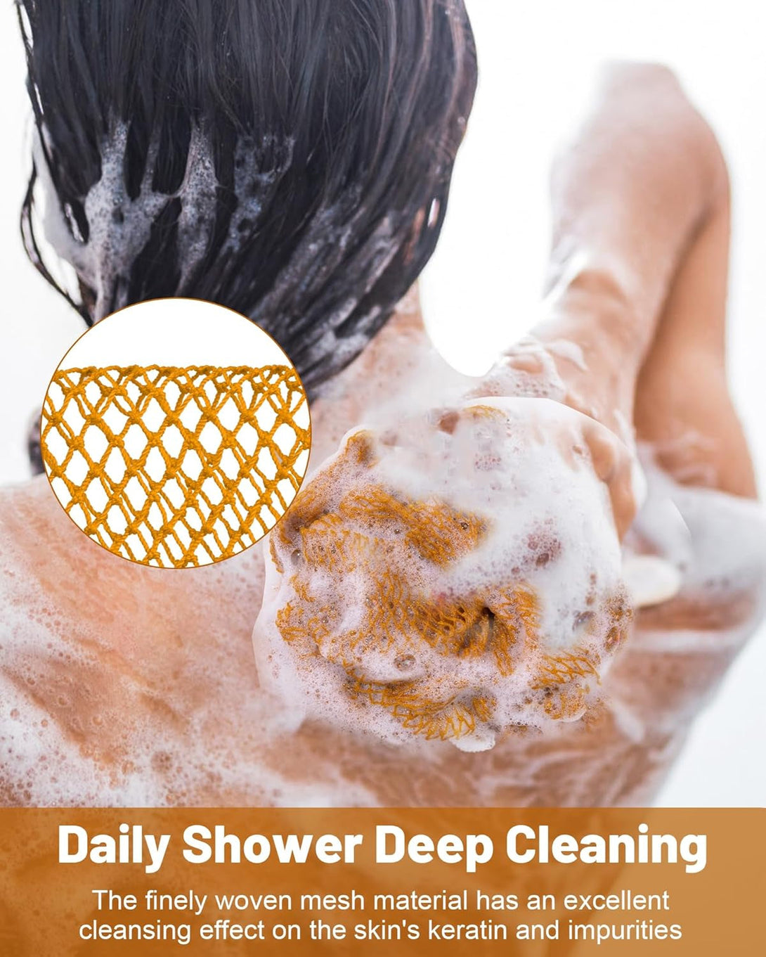 African Net Sponge 2 Pack, Back Scrubber for Shower, XL 80CM Exfoliating Washcloth, African Net Sponge Authentic, Body Scrubber Exfoliator Bath Accessories (Black,Ochre)