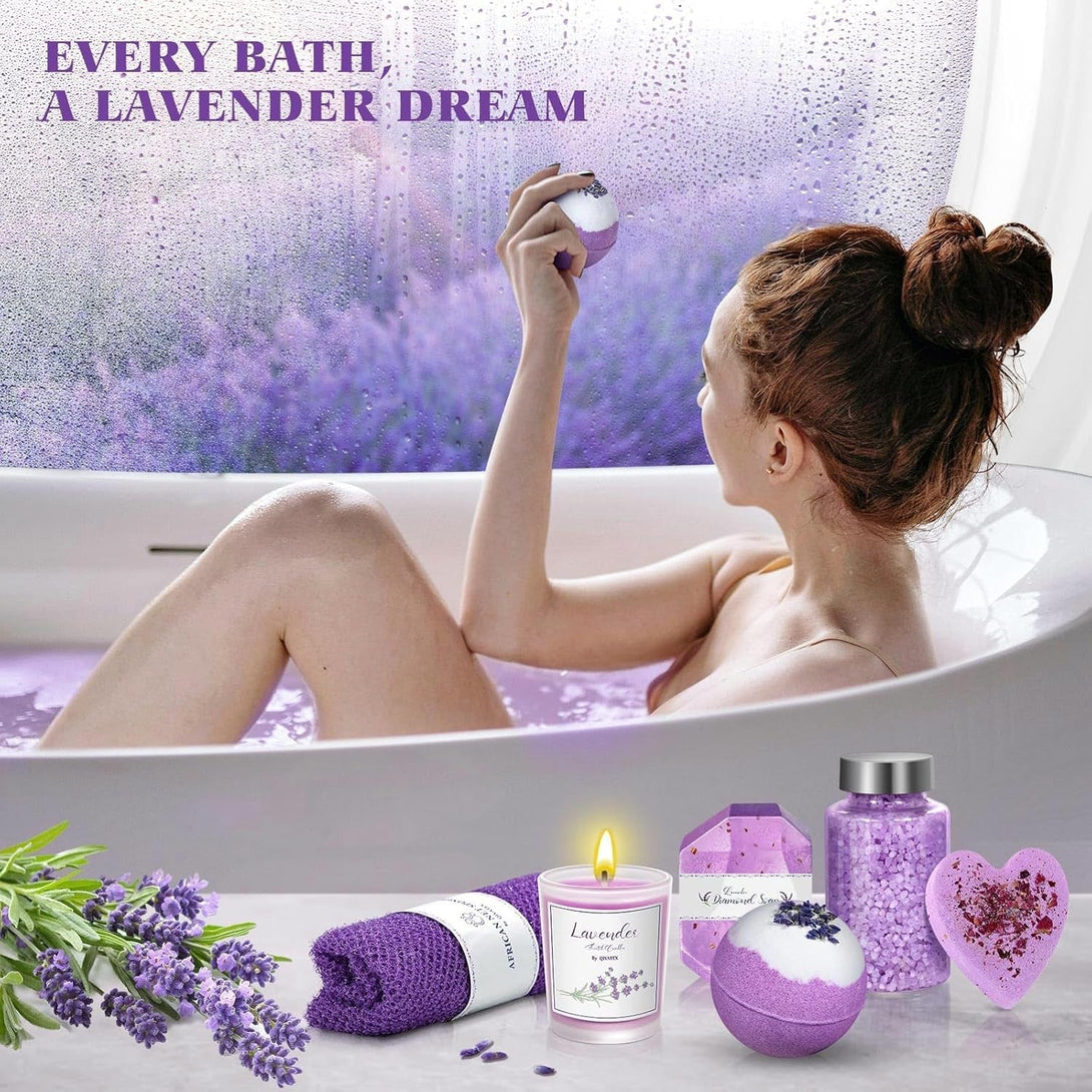 Bath Gift Set for Women, Relaxing Spa Self Care Gifts for Wife Her Sister Friends Mom Auntie Grandma, Lavender Bath Bombs Set, Happy Birthday Friendship Stress Relief Gifts Ideas ﻿