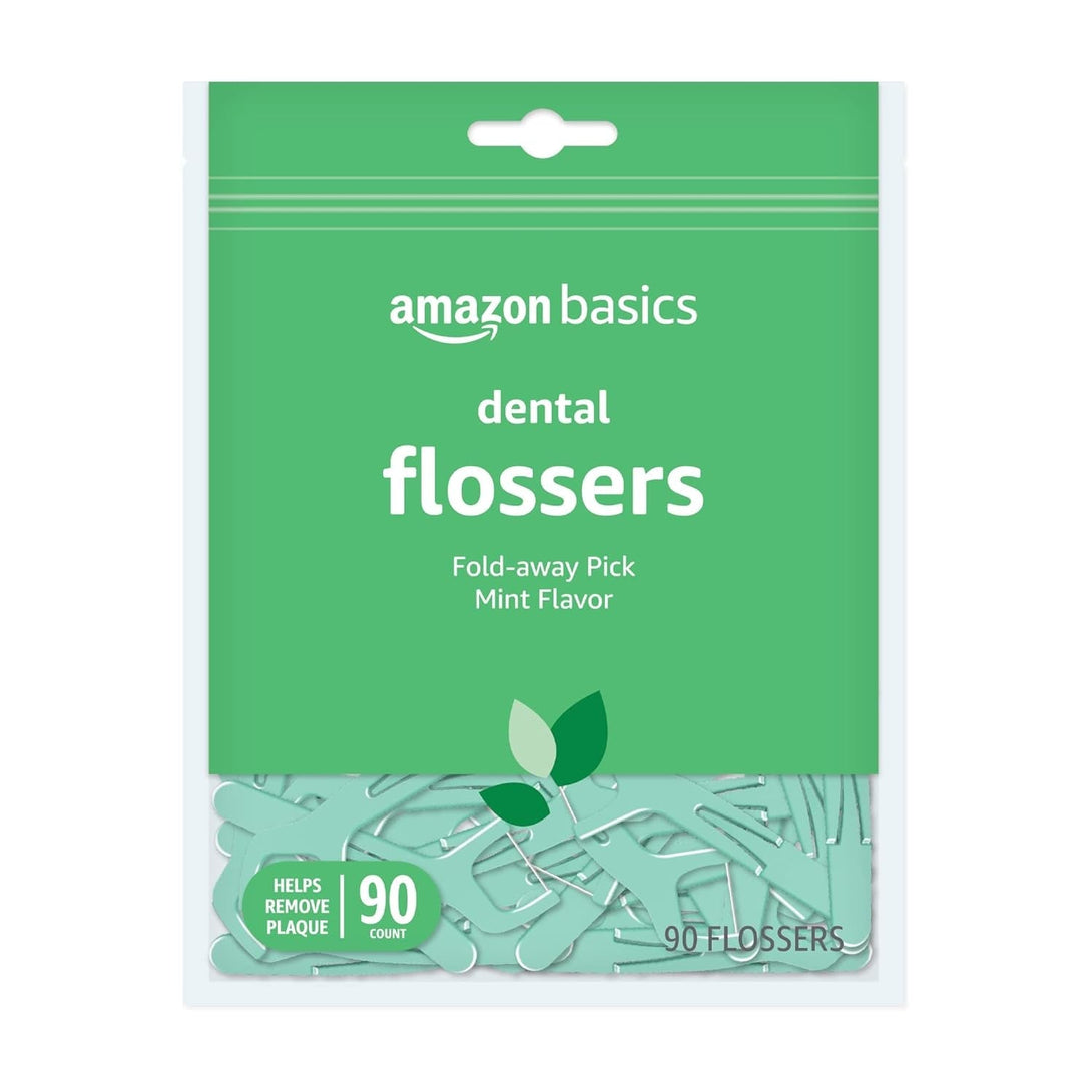 Amazon Basics Mint Dental Flossers, 90 Count, 1 Pack (Previously Solimo)