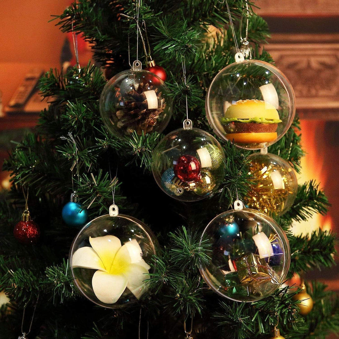 20Pcs Clear Fillable Ornaments Ball, AGM DIY Plastic Christmas Tree Hanging Ornaments Ball, 3.94'' Decoration Art Crafts for New Years Present, Holiday, Wedding, Party Home Decor (100MM)