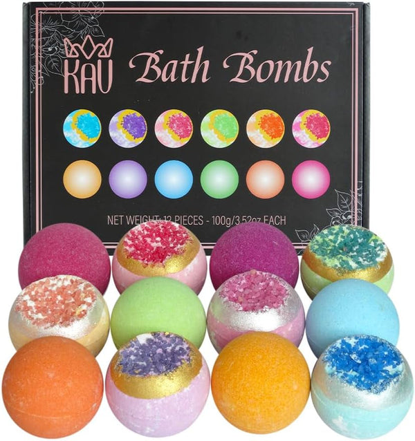 KAV Bath Bombs for Women Gift Set 12Pcs, All Natural Organic Bubble Home Spa Bathbomb Gift Set for Her, Wife, Girlfriend, Mother, Christmas, Stocking Stuffer