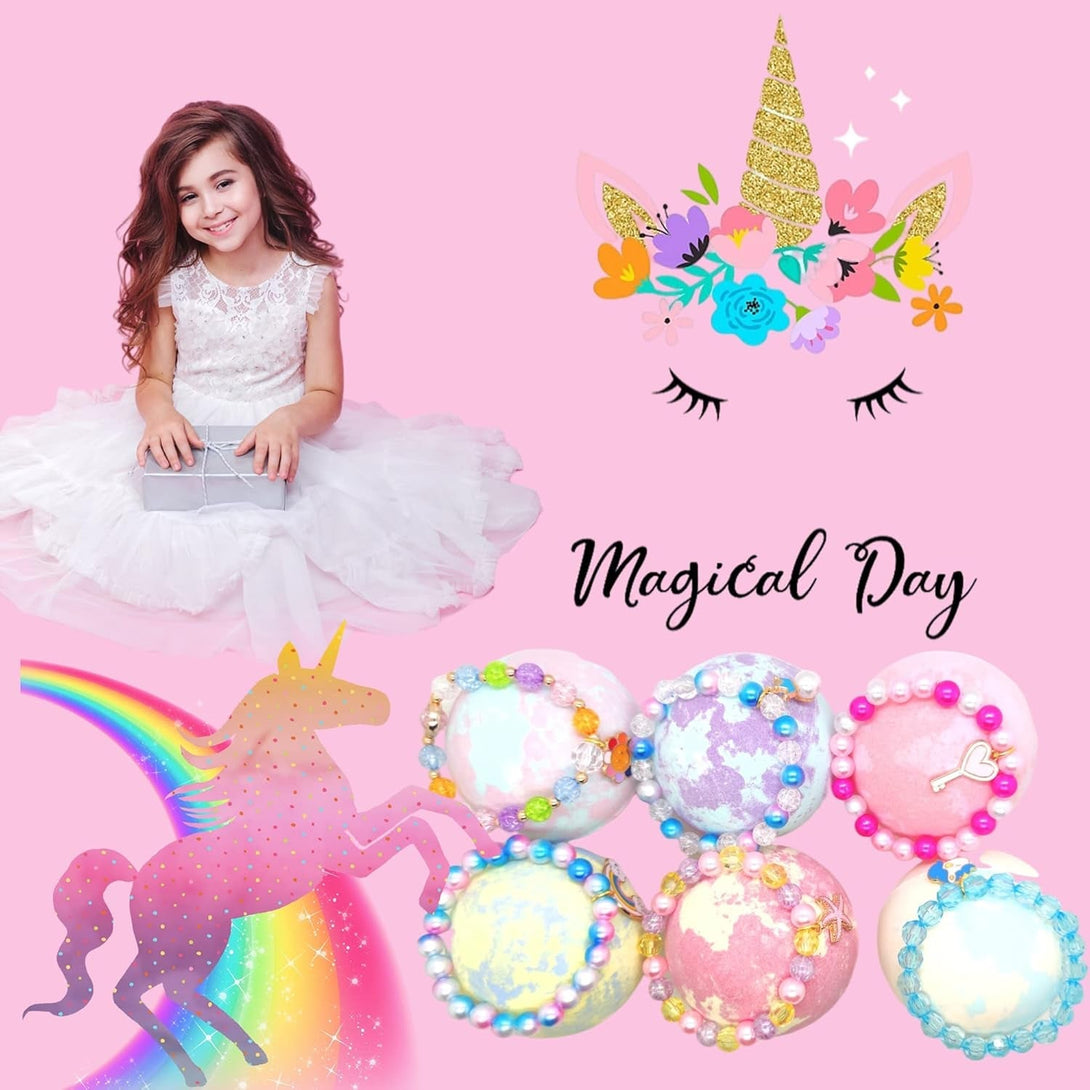Unicorn Bath Bombs with Surprise inside for Kids Girls, Bath Bombs Surprise Birthday Gifts Unicorn Gifts for Kids Girls with Jewelry Toys Inside