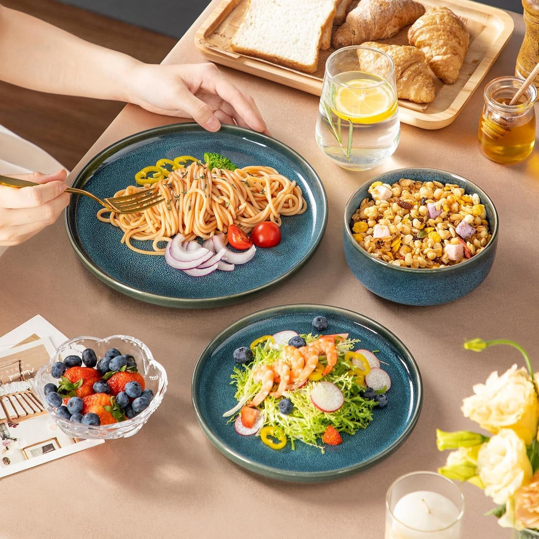 Vancasso VEGA Plates and Bowls Sets, 12 Pieces Stoneware Dinnerware Sets Dishes Set Modern Kitchen Dishware Sets Service for 4, Dishwasher and Microwave Safe, Blue