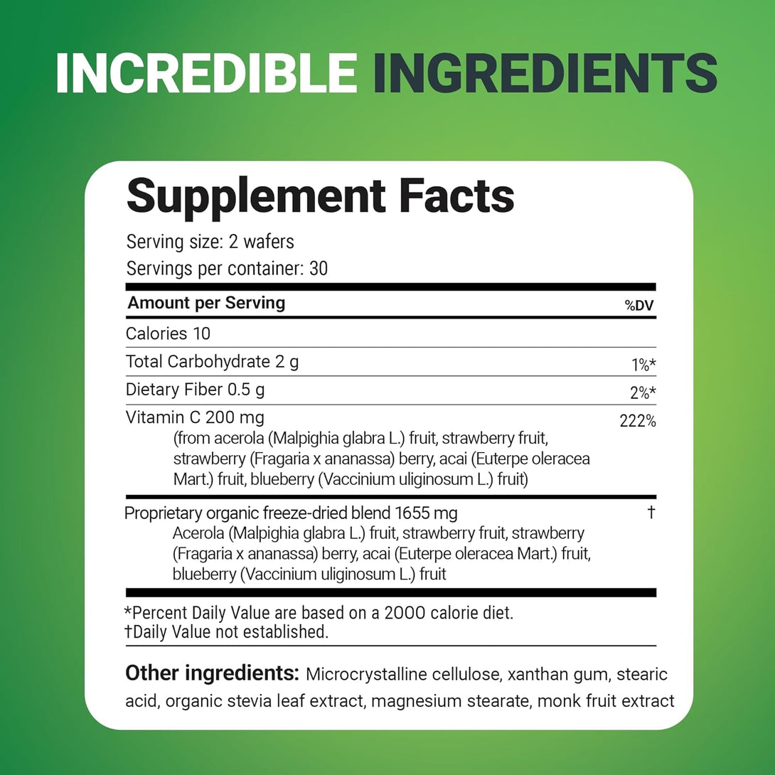 Dr. Berg Chewable Vitamin C Complex - Made with Organic, Non-Gmo Berries - 60 Delicious Wafers