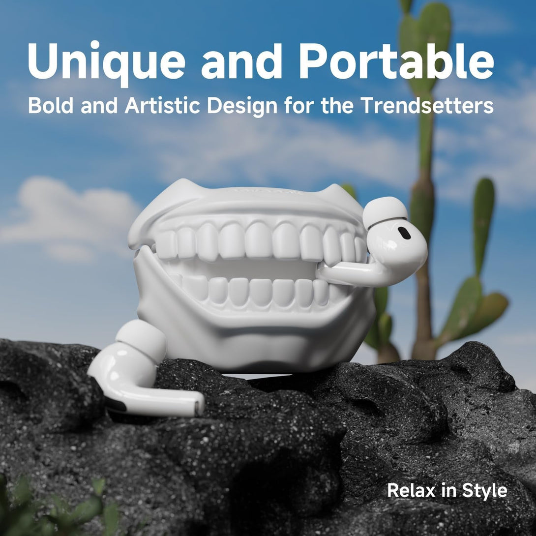 For Airpods Pro 2Nd Generation Case, Unique Funny Teeth Design, Soft Silicone Shell, Compatible with Wireless Charging (Star White)