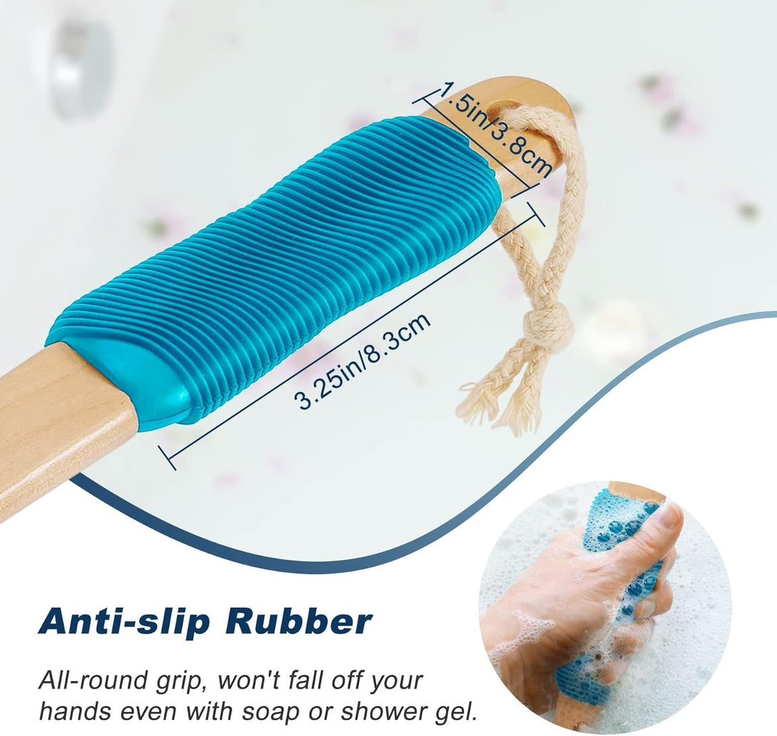 Long Handle Ergonomically Back Scrubber/Brush for Shower, Double Sided Exfoliating Body Scrubber for Women and Men (Blue)