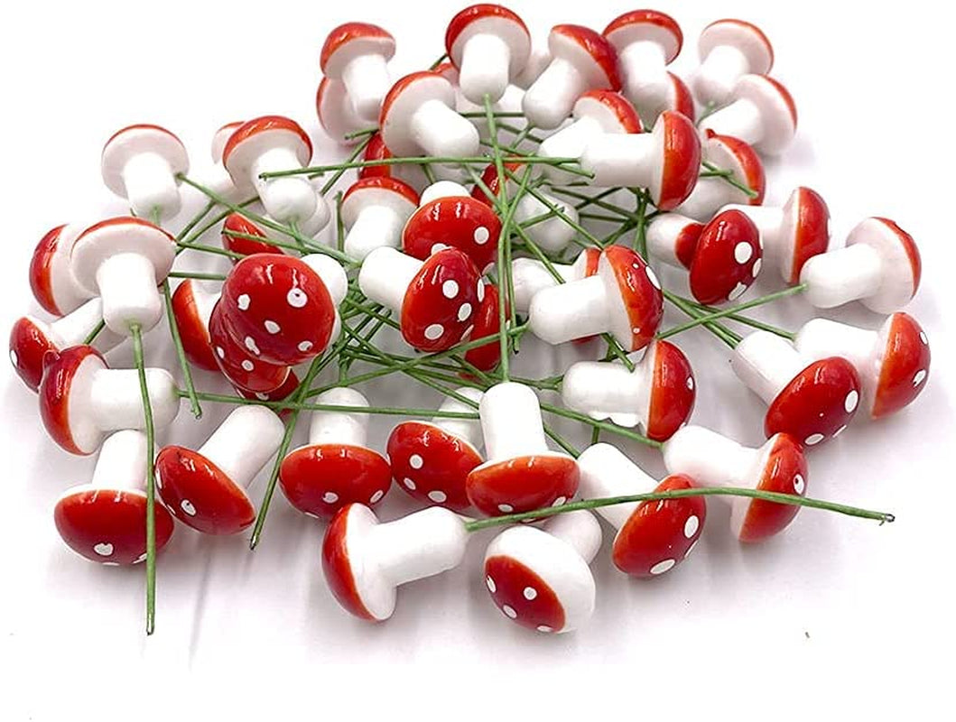 Aliotech 50 Pieces Mini Mushroom Miniatures Artificial Garden Fairy Bonsai Plant Pot Resin Craft Decoration for Home DIY Micro Landscape Decor (Red)