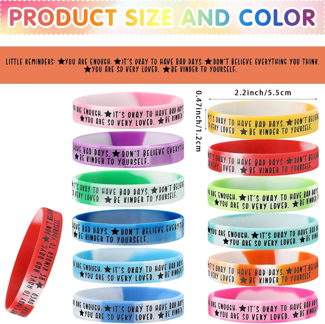 36 Pcs Mental Health Awareness Wristbands Bulk Colored Inspirational Motivational Silicone Stretch Bracelets Positive Daily Affirmation Fathers Day Gifts for Women Men