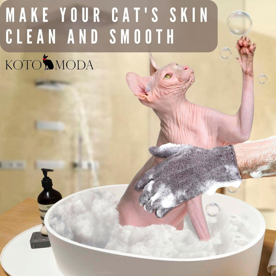 Sphynx Hairless Cats Carbonized Bamboo Bath Exfoliating Gloves Charcoal Bamboo Shower Body Scrub (1 Pair)