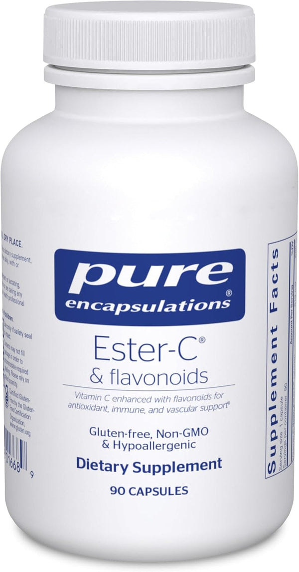 Pure Encapsulations Ester-C & Flavonoids - Vitamin C Supplement for Antioxidants - Immune & Vascular Support* with Calcium & Rutin - Gentle on Digestion - Vegan & Non-Gmo - 90 Capsules