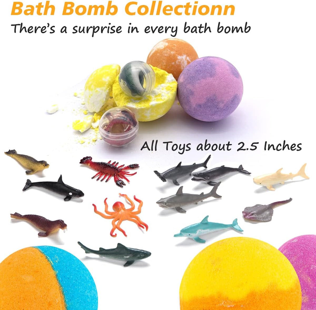 Bath Bombs for Kids with Surprise inside - 12Pcs Kids Bubble Bath Fizzies with Sea Animal Toys, Gentle Safe for Skin Moisturize. Birthday Christmas Gifts for Boys Girls