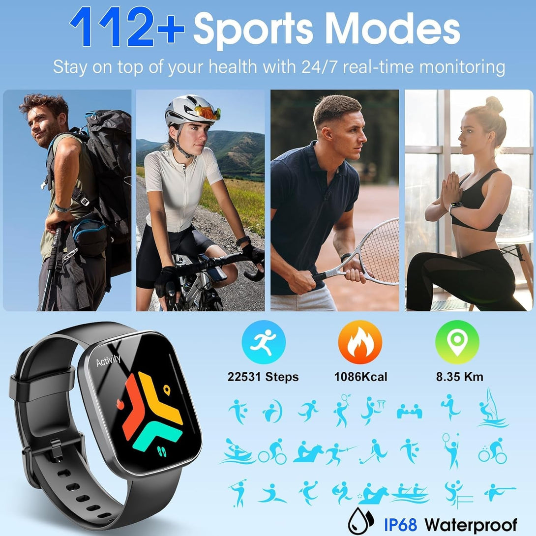 Smart Watch, 1.91" HD Screen Smartwatch for Men Women(Answer/Make Call), Fitness Watch with Heart Rate/Sleep Monitor/Steps Monitor, 110+ Sports Modes, IP68 Waterproof Activity Trackers, Black
