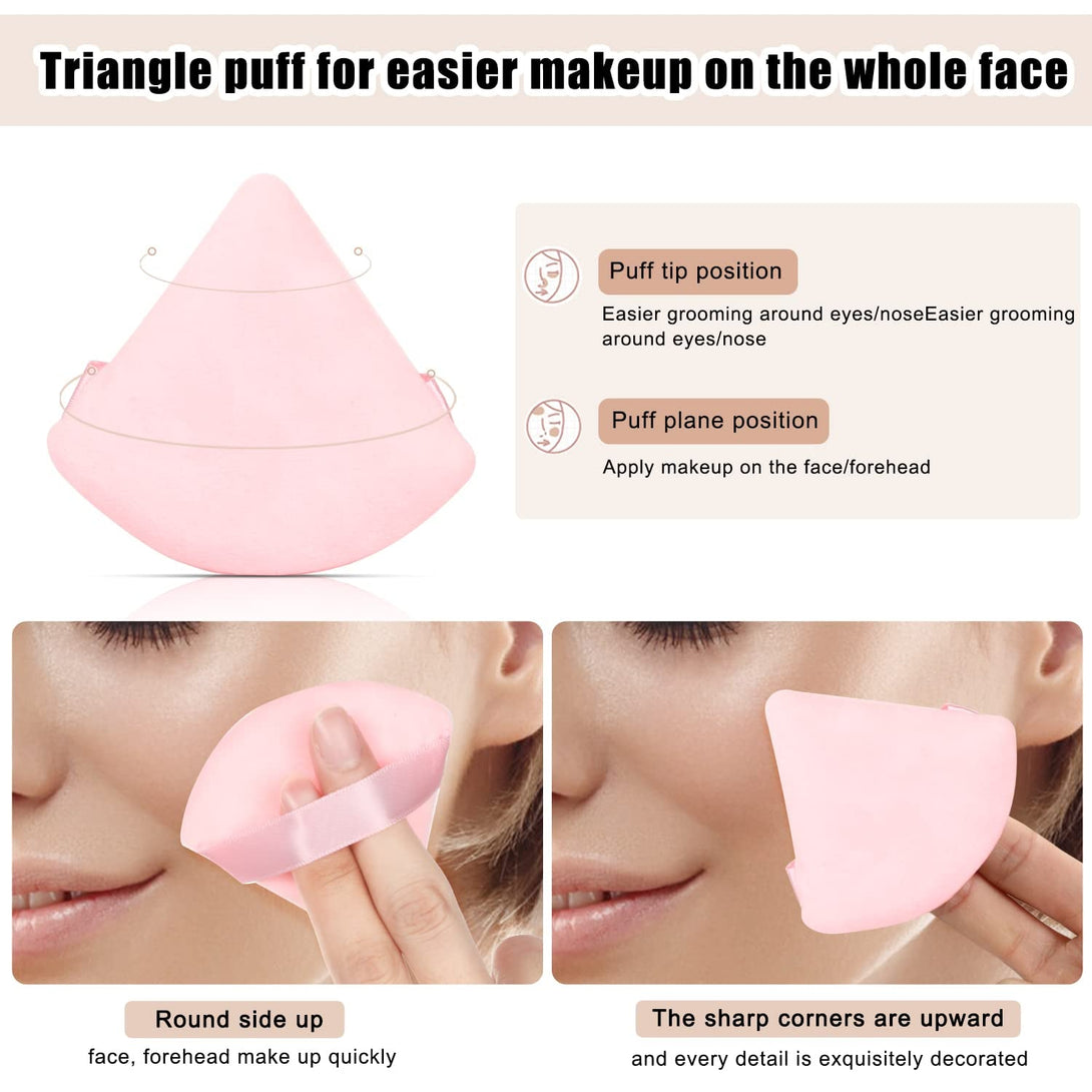 8 Pcs Cotton Powder Puff Face,Jassins Triangle Super Soft for Both Dry and Wet Makeup Setting/Concealer/Loose and Body Powder/Foundation/Blush Makeup Sponge Set (Pink)
