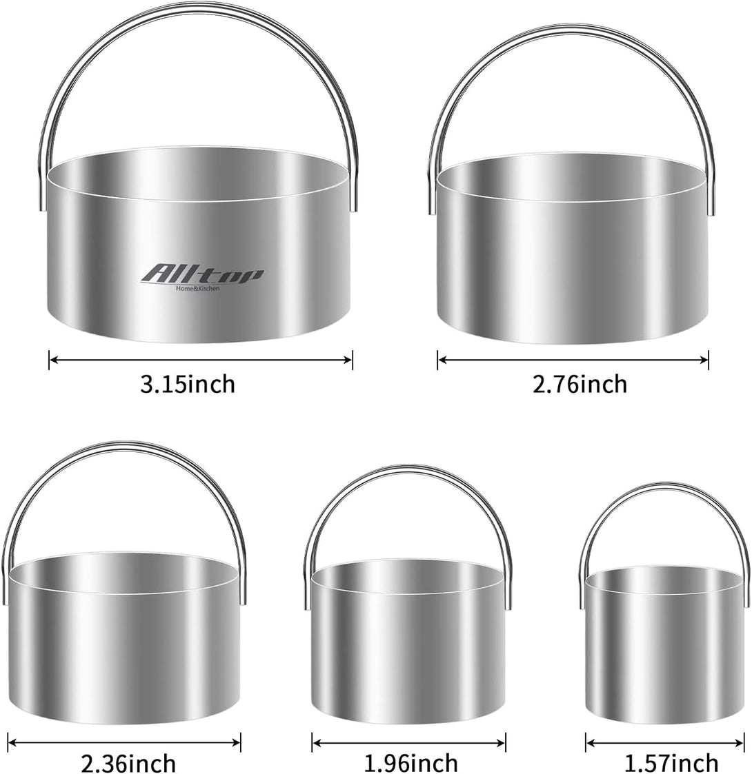 ALLTOP 5 Pieces Circle Biscuit Cutter,Professional Stainless Steel round Cookie Cutters Tool with Ring Handle for Baking Pastry Doughnut