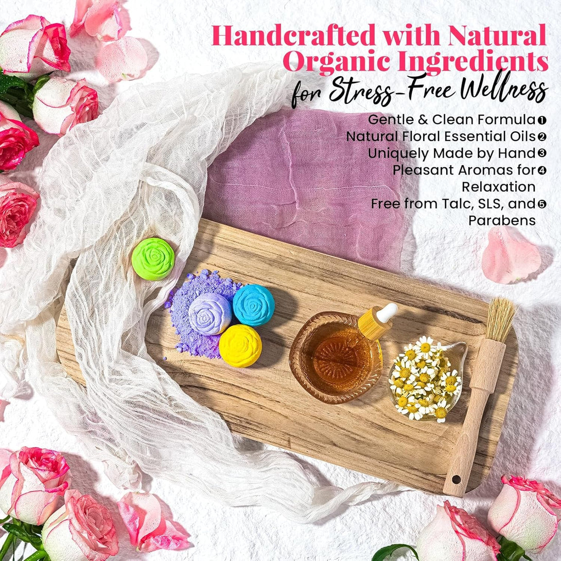 Bath Bomb Gift Set for Women – 10 Pack Handmade with Natural Essential Oils, 5 Aromatic Scents, Relaxing Rose Bubble Bath, Self Care Birthday & Summer Gifts for Mom, Wife, and Her