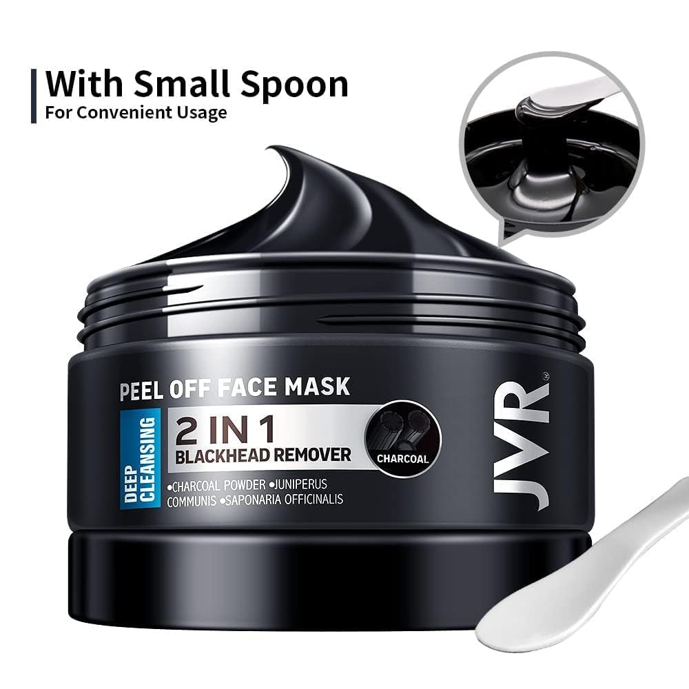 JVR Peel off Face Mask, Blackhead Remover Mask for Men, Charcoal Peel off Black Mask, Facial Mask Purifying and Deep Cleansing for All Skin Types 4.23 OZ