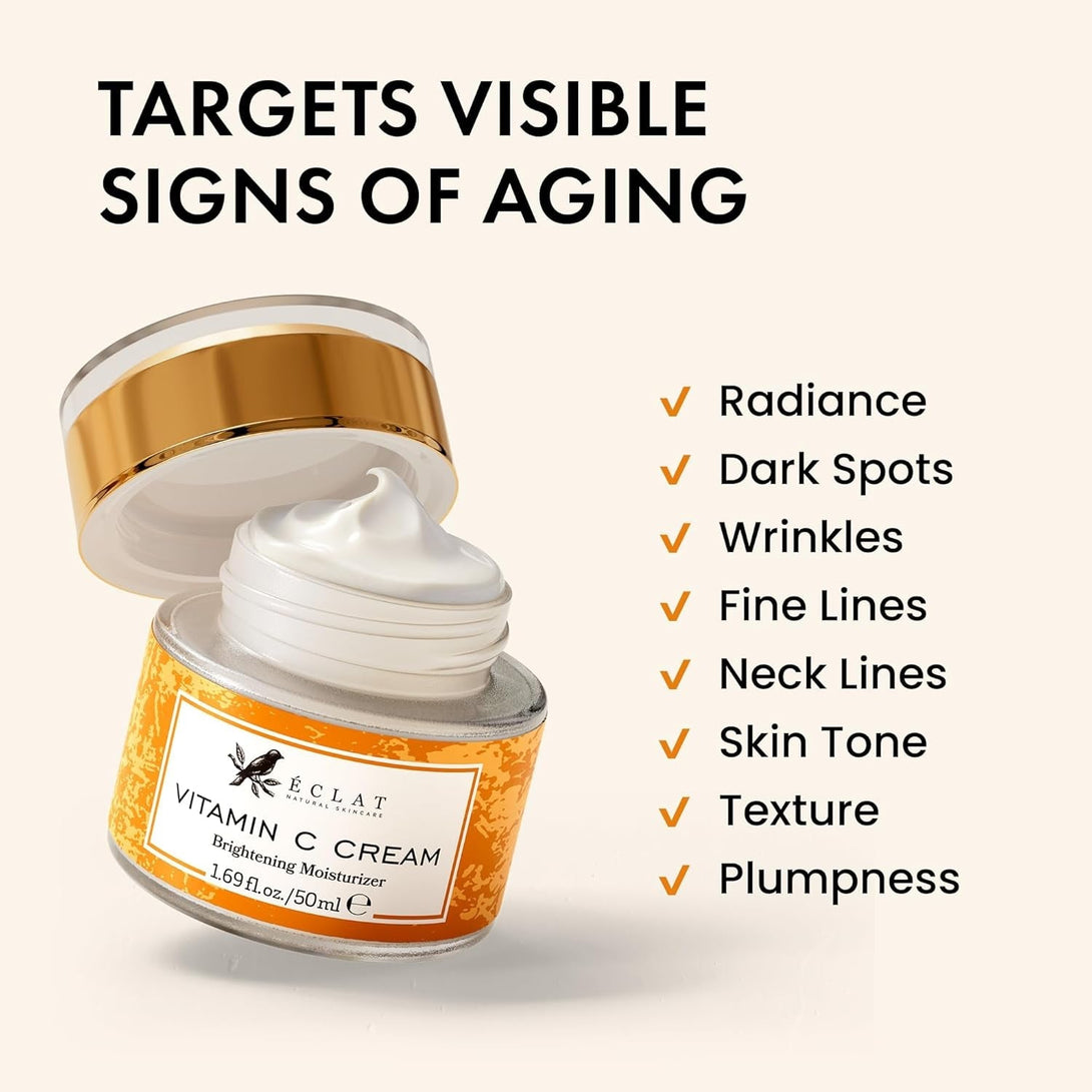 Vitamin C Moisturizer for Face with Hyaluronic Acid & Squalane - Face Brightening Cream - anti Aging, Firming & Hydrating Moisturizer for All Skin Tone 50 Ml