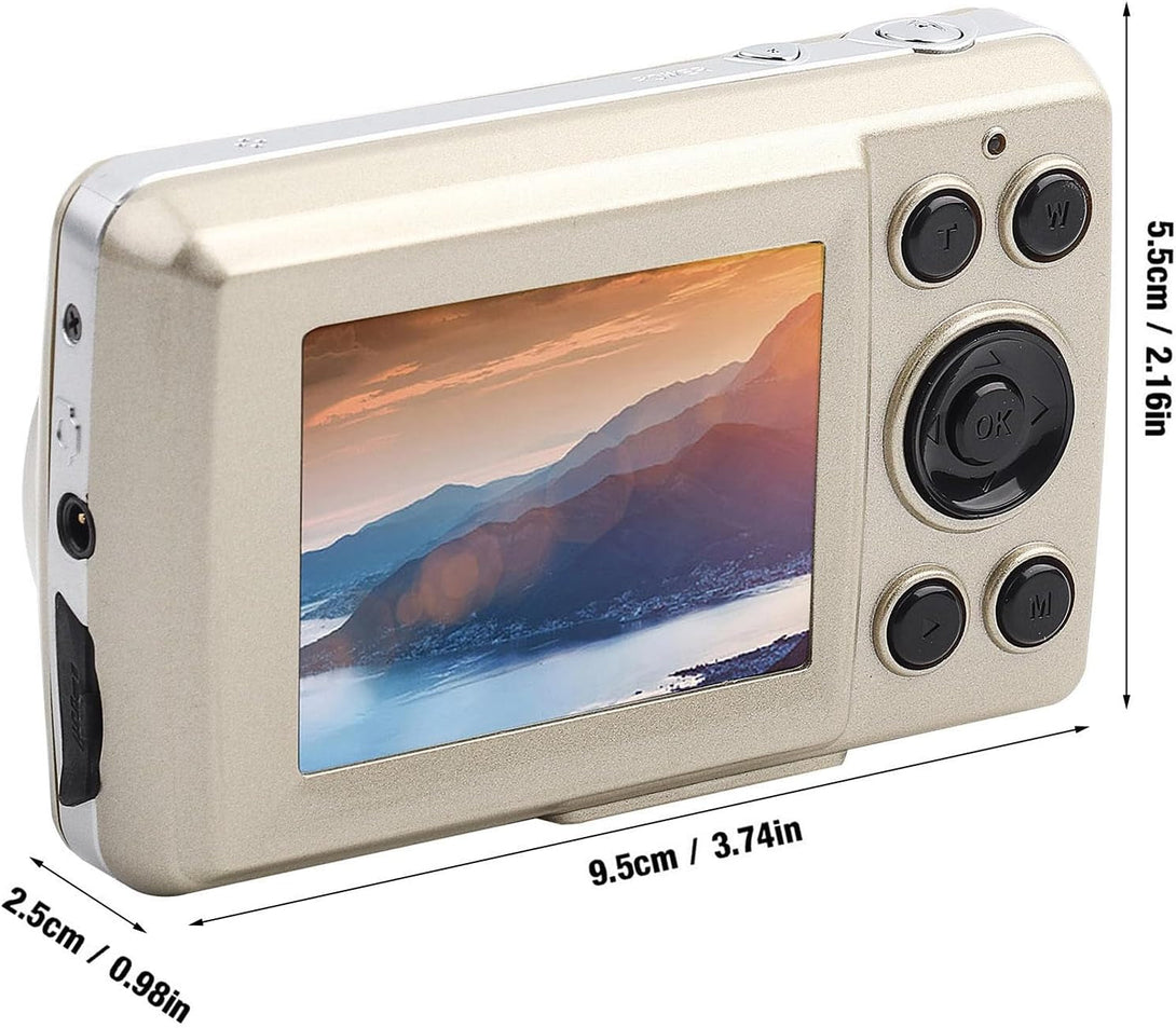 Mini Digital Camera, 720P HD Compact Portable Camcorder with 2.4 Inches LCD Screen 16MP 30FPS Support 32GB Memory Card for Children, Teenagers and Beginners (Gold)