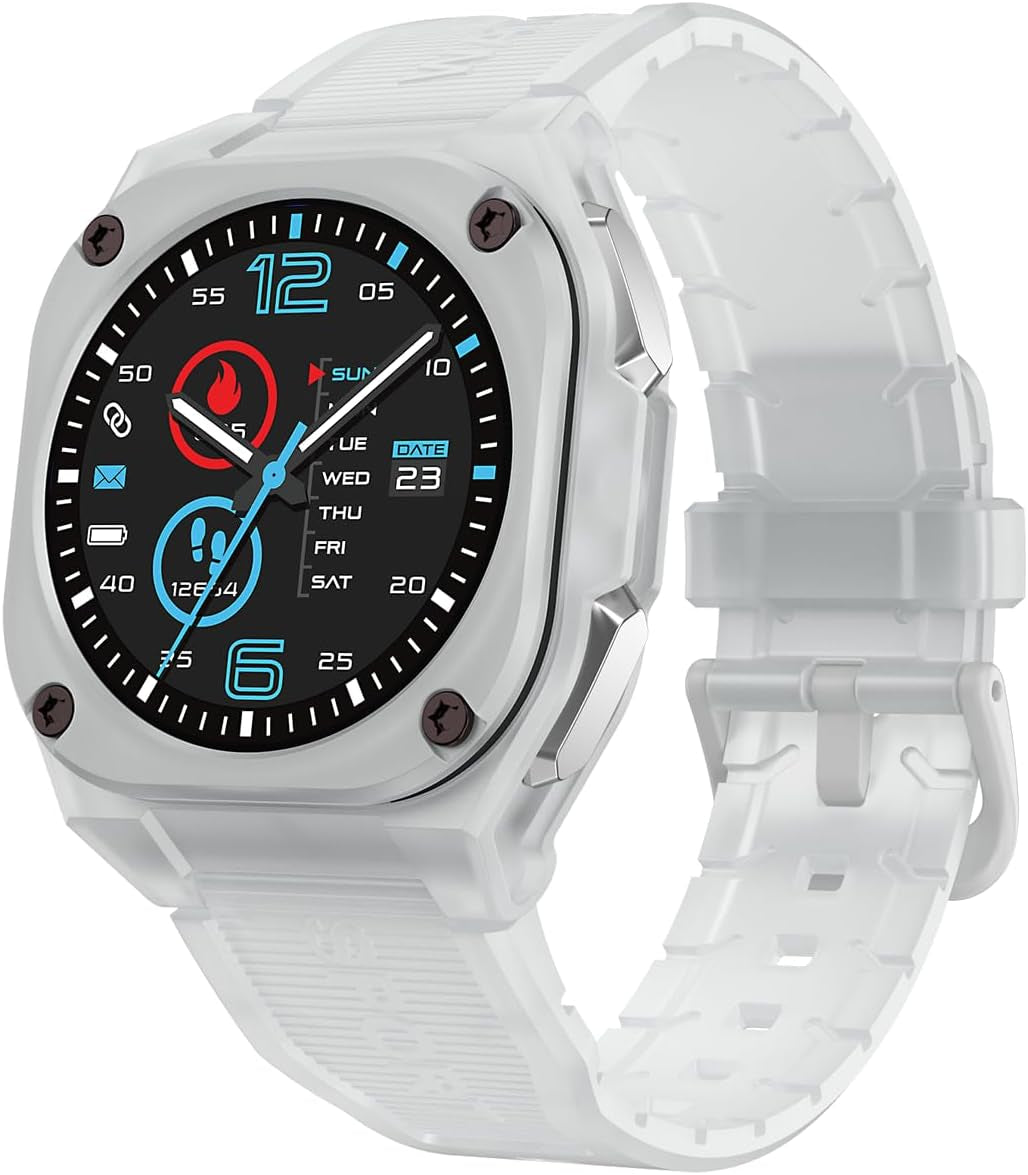 Easfone B3 Sport Smart Watch, 1.28" AMOLED Fitness Watch with Heart Rate/Sleep/Ip68 Waterproof/120+ Sports Modes, Pedometer, Sport Smart Watch for Android Ios (Transparent White)