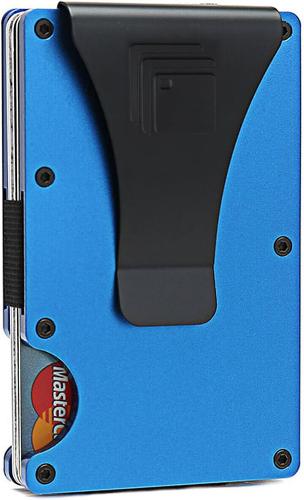 RUMEX Men’S Metal Wallet & Card Holder - RFID Blocking Anti-Theft Slim Wallet for Men - Sleek & Minimalist Metal Design - Men’S Card Organizer & Money Clip - BLUE