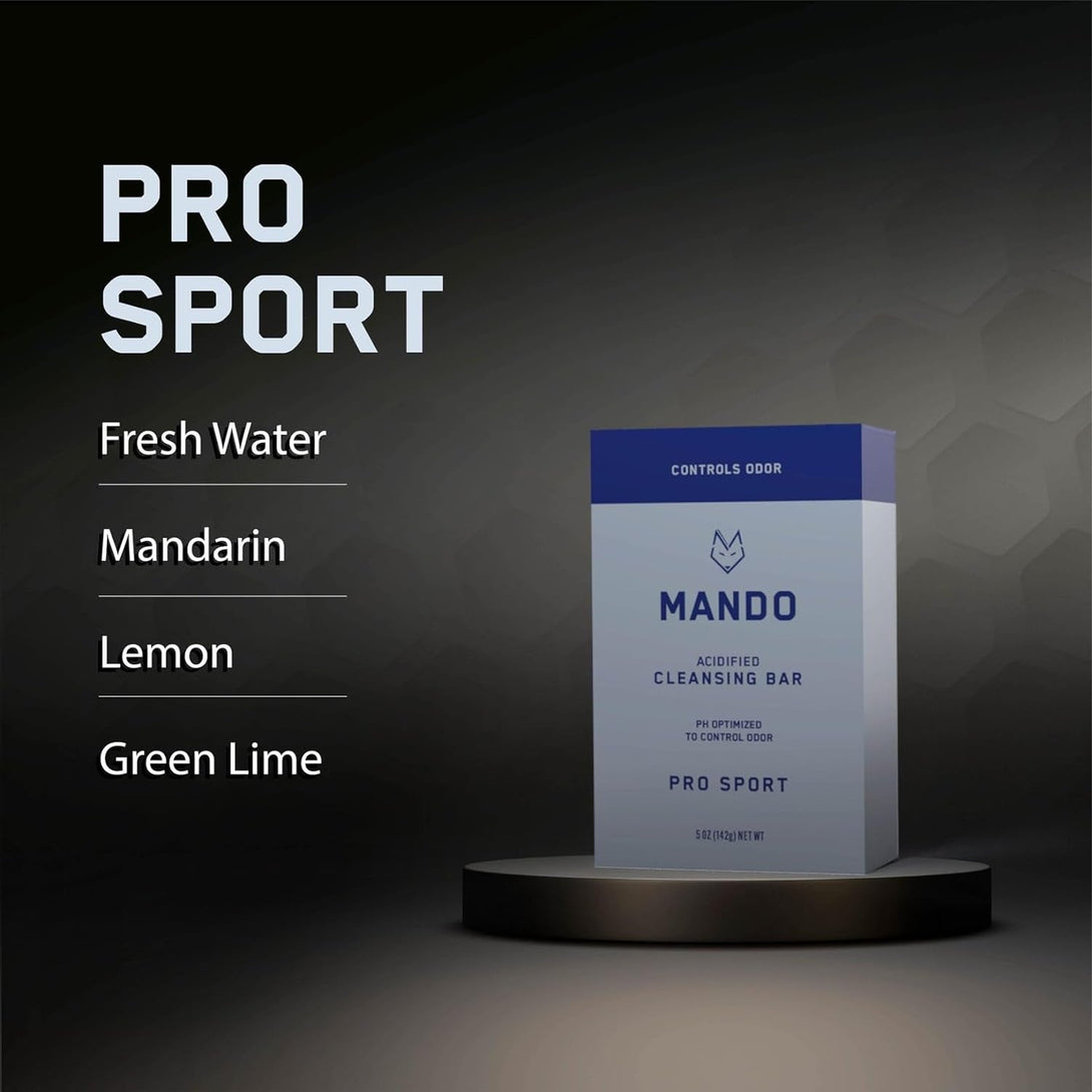 Mando Acidified Cleansing Bar - 24-Hour Odor Control - Removes Odor Better than Soap - Moisturizing Formula - SLS Free, Paraben Free - Safe for Sensitive Skin - Pro Sport
