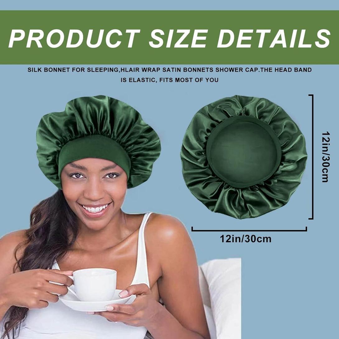 4PCS Silk Bonnet for Sleeping - Hair Satin Bonnets for Black Women Men,Wrap Cap for Curly Hair,Elastic Wide Band Bonnet Shower Cap for Sleeping (Purple & Pink & Pale Green & Black)