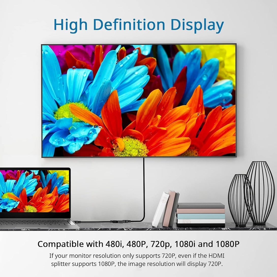 BATU HDMI Splitter Adapter Cable - Splitter 1 in 2 Out Male to Dual HDMI Female 1 to 2 Way for HD, LED, LCD, TV, Support Two the Same Tvs at the Same Time 1080P 30Cm