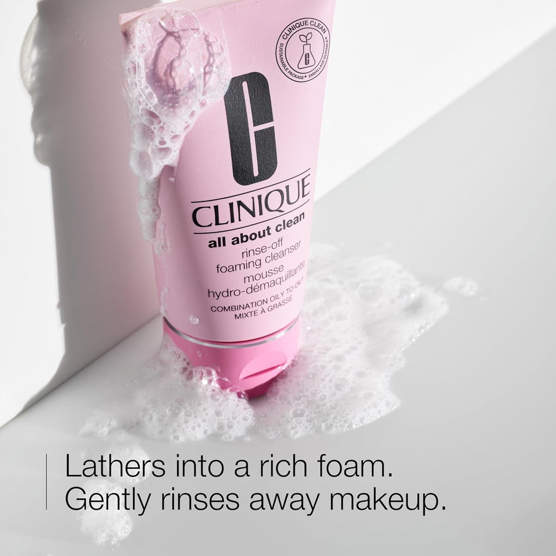 Clinique All about Clean Rinse-Off Foaming Facial Cleanser with Hyaluronic Acid + Glycerin for Oily Skin Types | Dissolves Makeup + Sunscreen