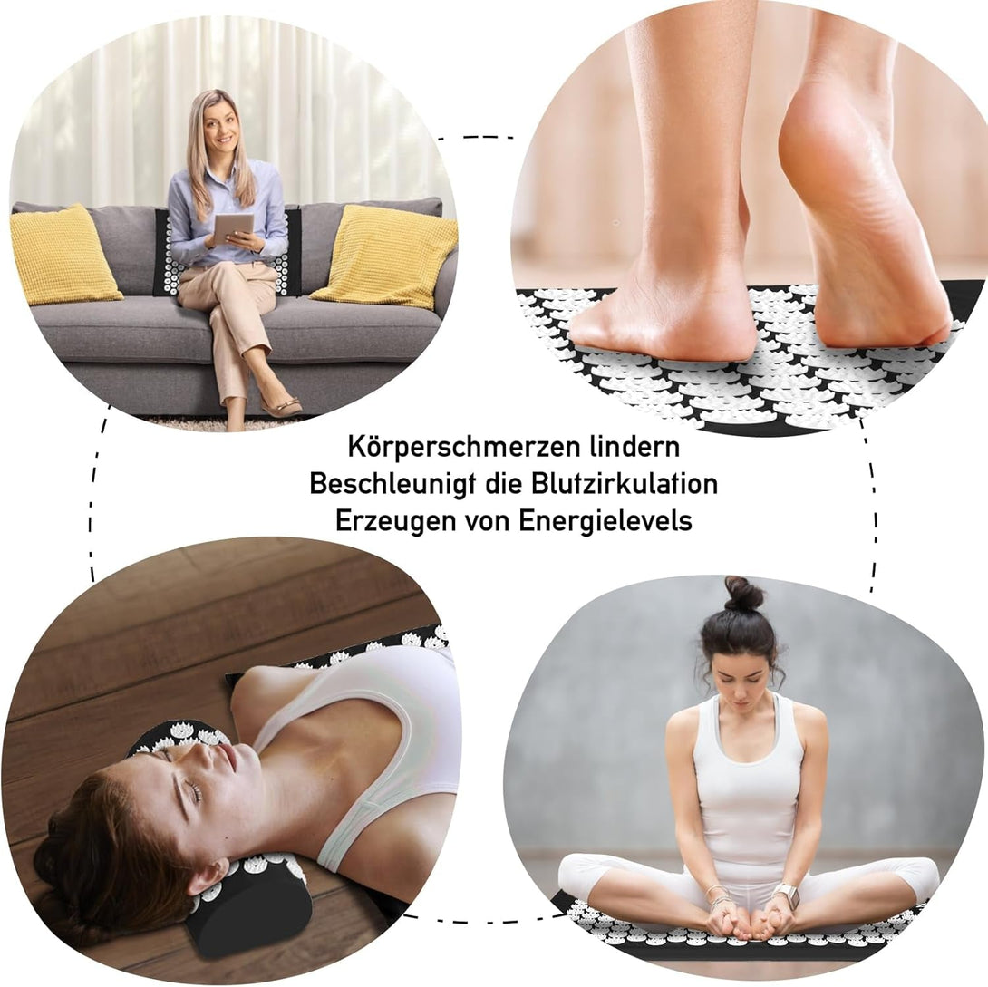 Acupressure Mat Set, Acupuncture Point Massage Pillow, Relieving Neck and Back Pain, Muscle Relaxation and Stress Reduction, Sciatica Relief, Suitable for Men and Women, Carry a Handbag, Black White