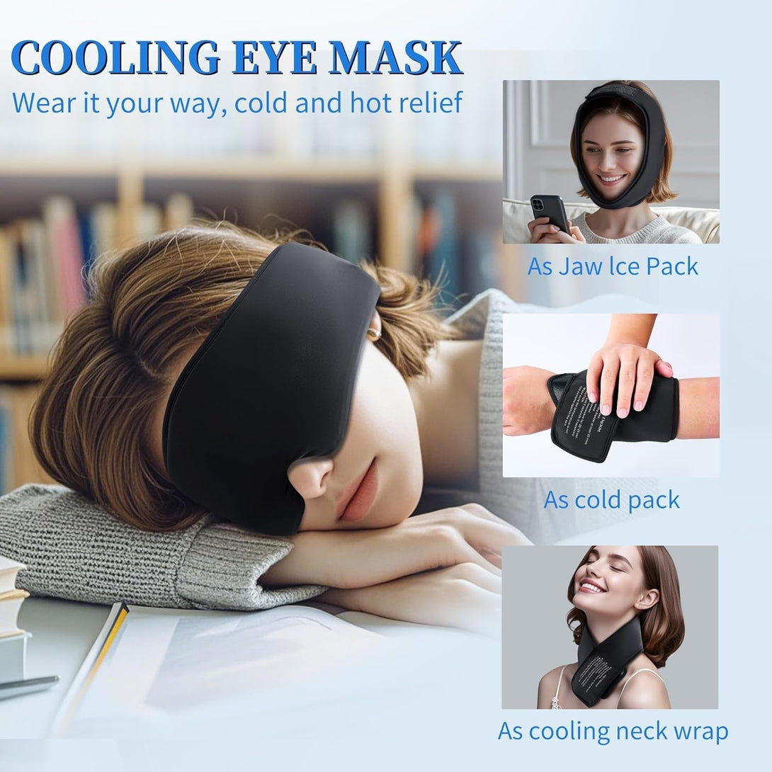 2 Pack Cooling Gel Eye Mask - Puffy Eyes, Dark Circles, Migraine Relief, FACEMOON Reusable Sleep Mask for Ice Cold Compress, Long Lasting Comfort for Dry Eyes, Stress Relief(Black,Pink)