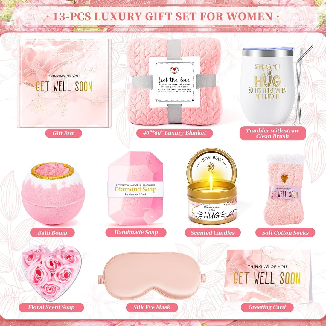 13PCS Get Well Soon Gift Baskets for Women, Birthday Baskets, Get Well Soon Gifts for Women after Surgery, Birthday Thinking of You Mothers Day Gifts for Mom Her Friend Sister Wife