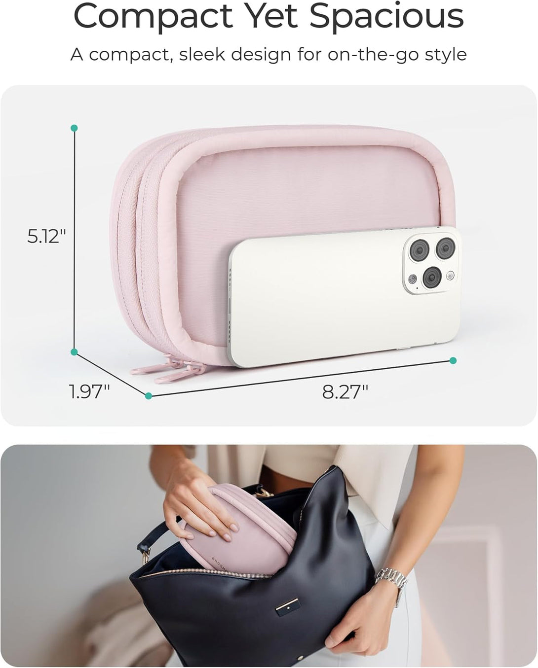 BAGSMART Cord Organizer Travel Cable Bag, Compact Tech Electronic Organizer Travel Case, Essentials for Charger, Cable, Phone, Flash Drive, Double Layers (Pink)