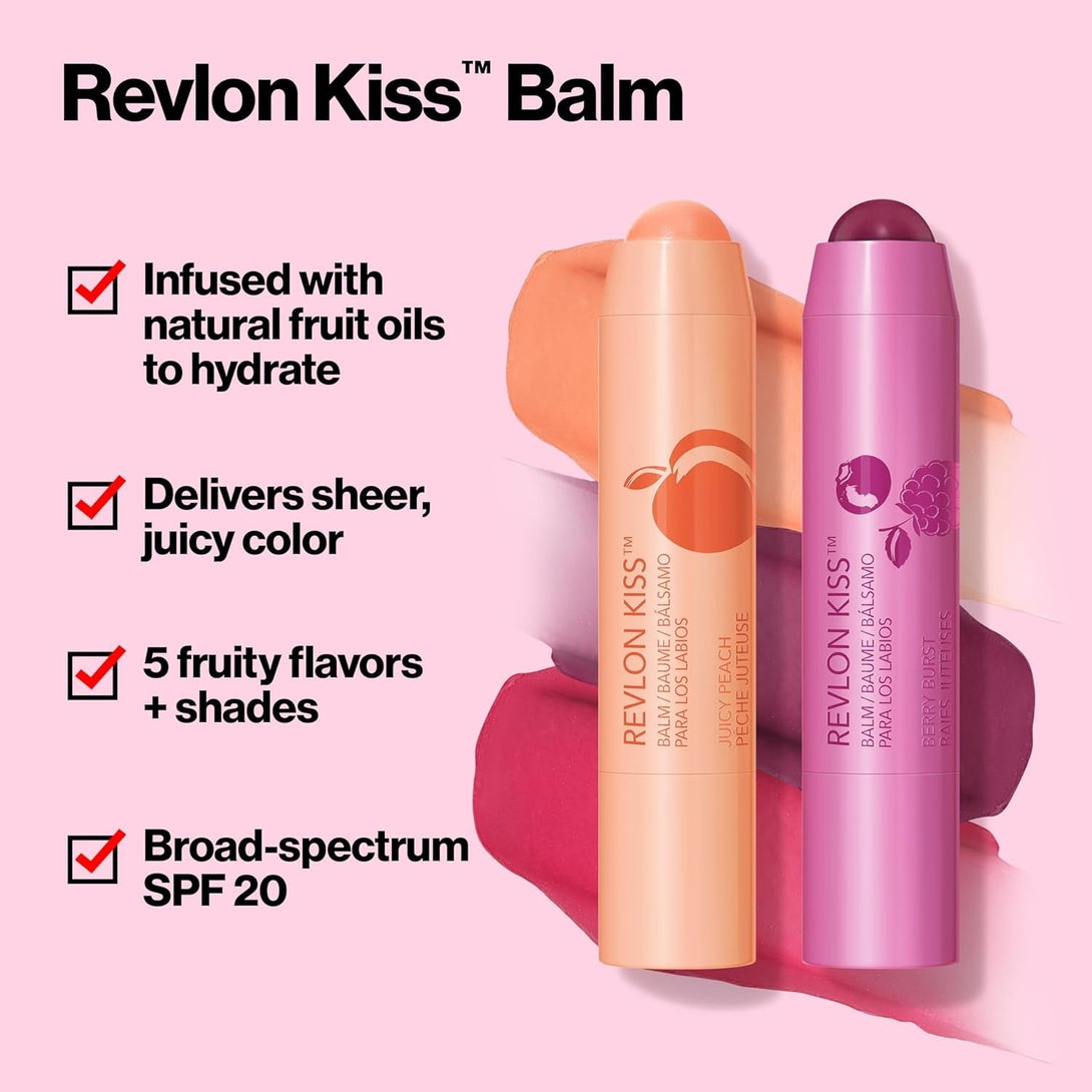 Revlon Kiss Tinted Lip Balm with SPF 20, Hydrating, Flavored, Infused with Natural Fruit Oils, 035 Berry Burst, 0.09 Oz