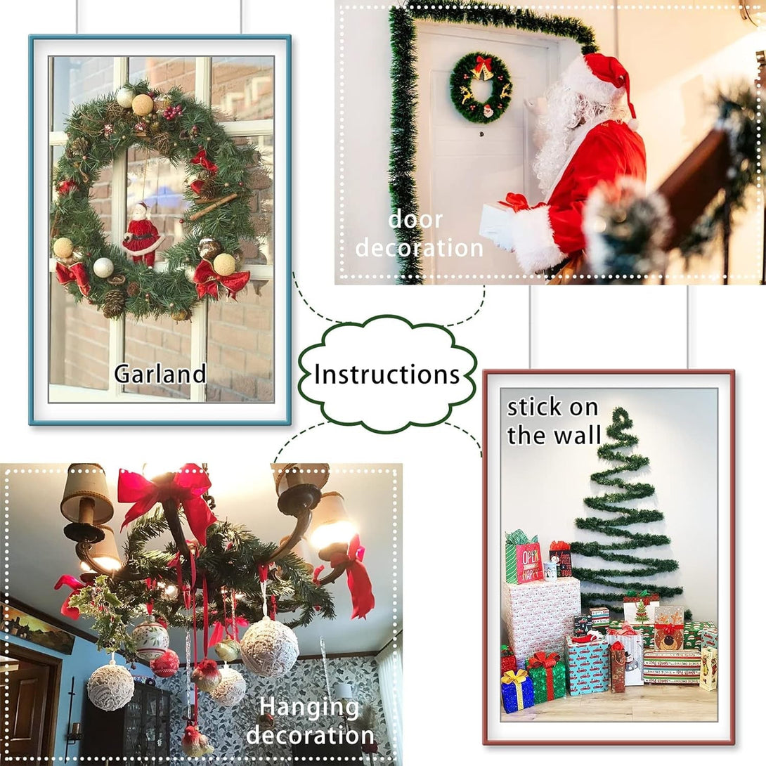 50' Christmas Pine Decoration - Green Artificial Tinsel Garland for Indoor & Outdoor Use
