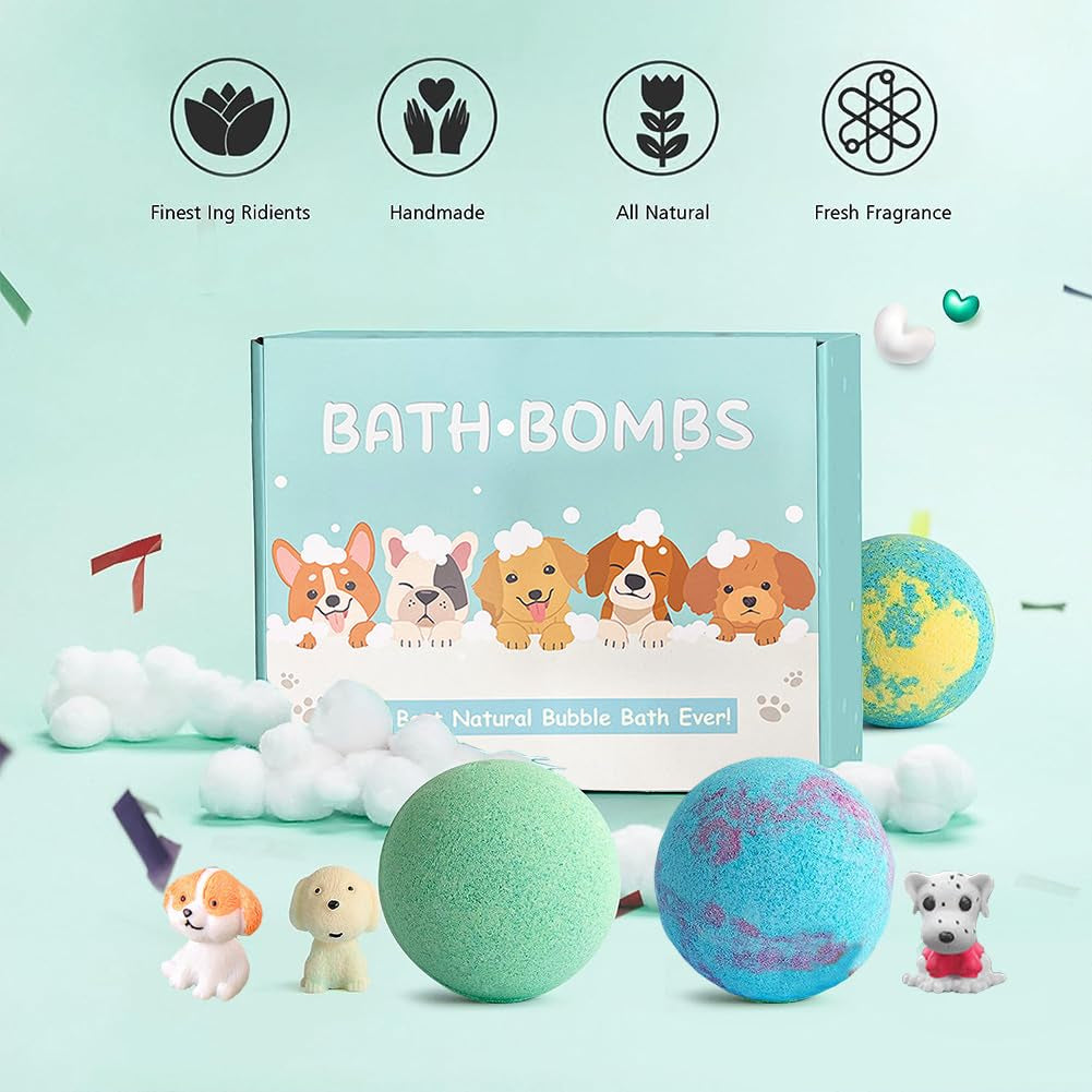 Bath Bombs for Kids with Surprise inside for Girls Boys Toddlers, 20 Pack Organic Kids Bath Bombs with Puppy Dolls Inside, Kids Safe Handmade Bubble Bath Fizzies, Ideal Birthday Christmas Gift Set