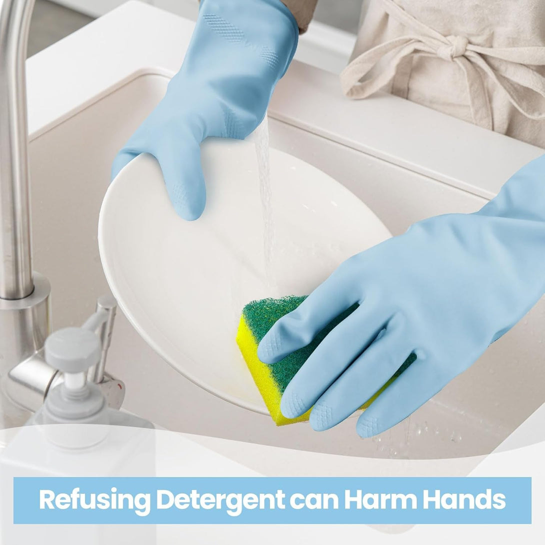 4 Pairs Rubber Kitchen Dishwashing Gloves, Reusable Waterproof Latex Household Cleaning Gloves, Non-Slip and Flexible for Washing Dishes, Kitchen and Bathroom Cleaning