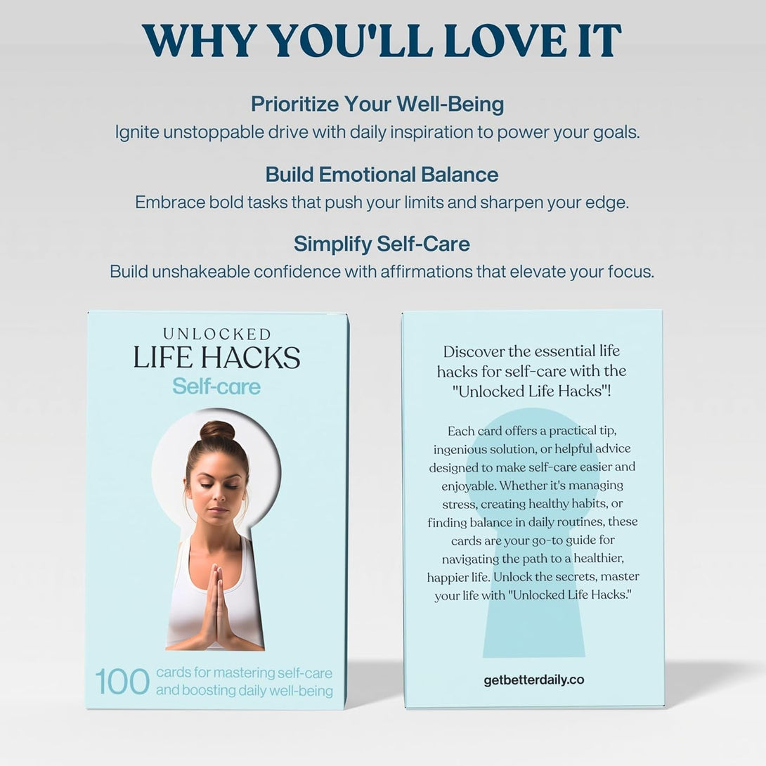 100 Cards with Powerful Hacks & Tips for Healthy Living, Wellness, Mindfulness, Stress Relief, Relaxation, Reduced Anxiety - Self Care Gifts for Women Men Wife Husband Mom Dad Sister Friend Coworker
