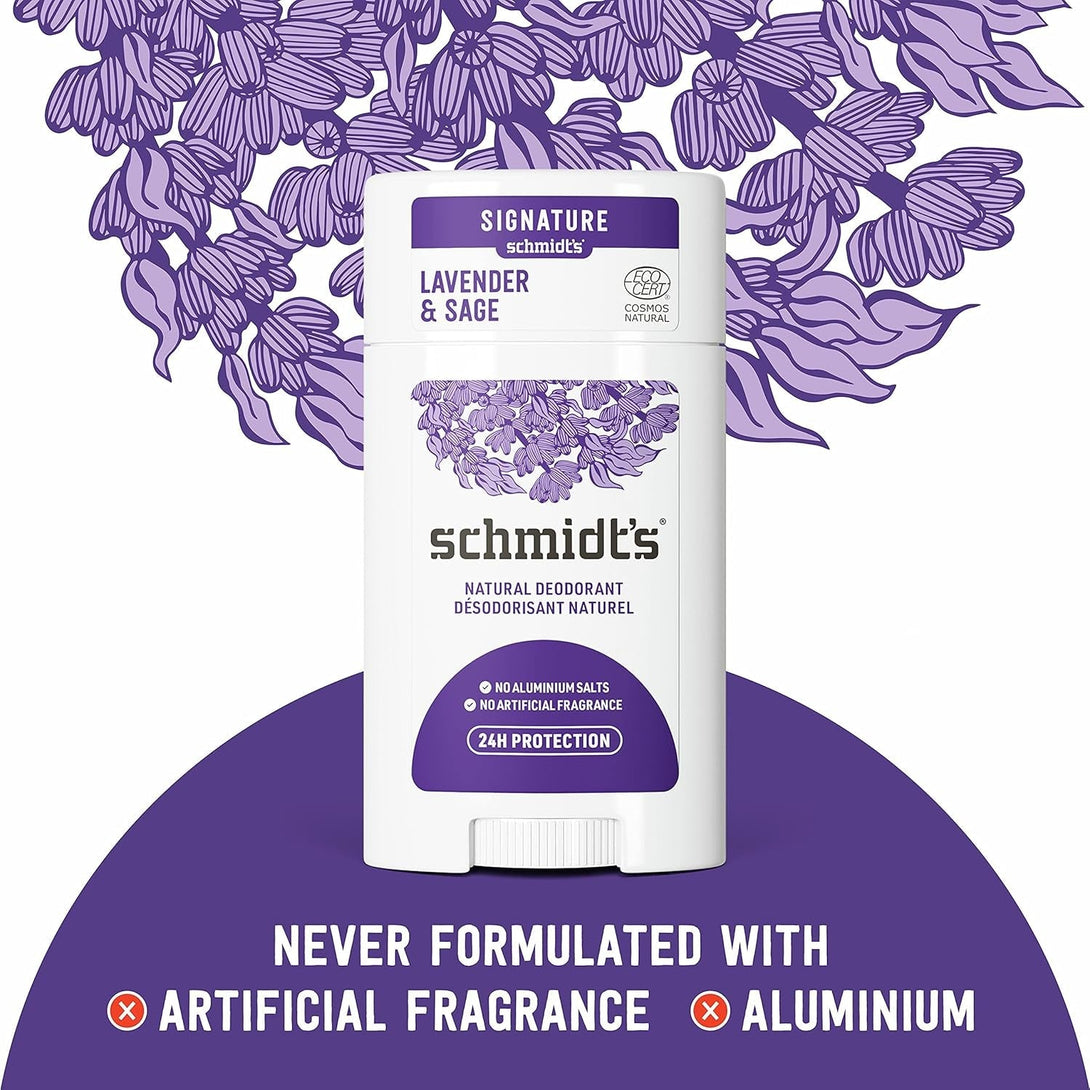 Schmidt'S Aluminum Free Natural Deodorant for Women and Men, Lavender and Sage with 24 Hour Odor Protection, Certified Natural, Vegan, Cruelty Free, 2.65 Oz