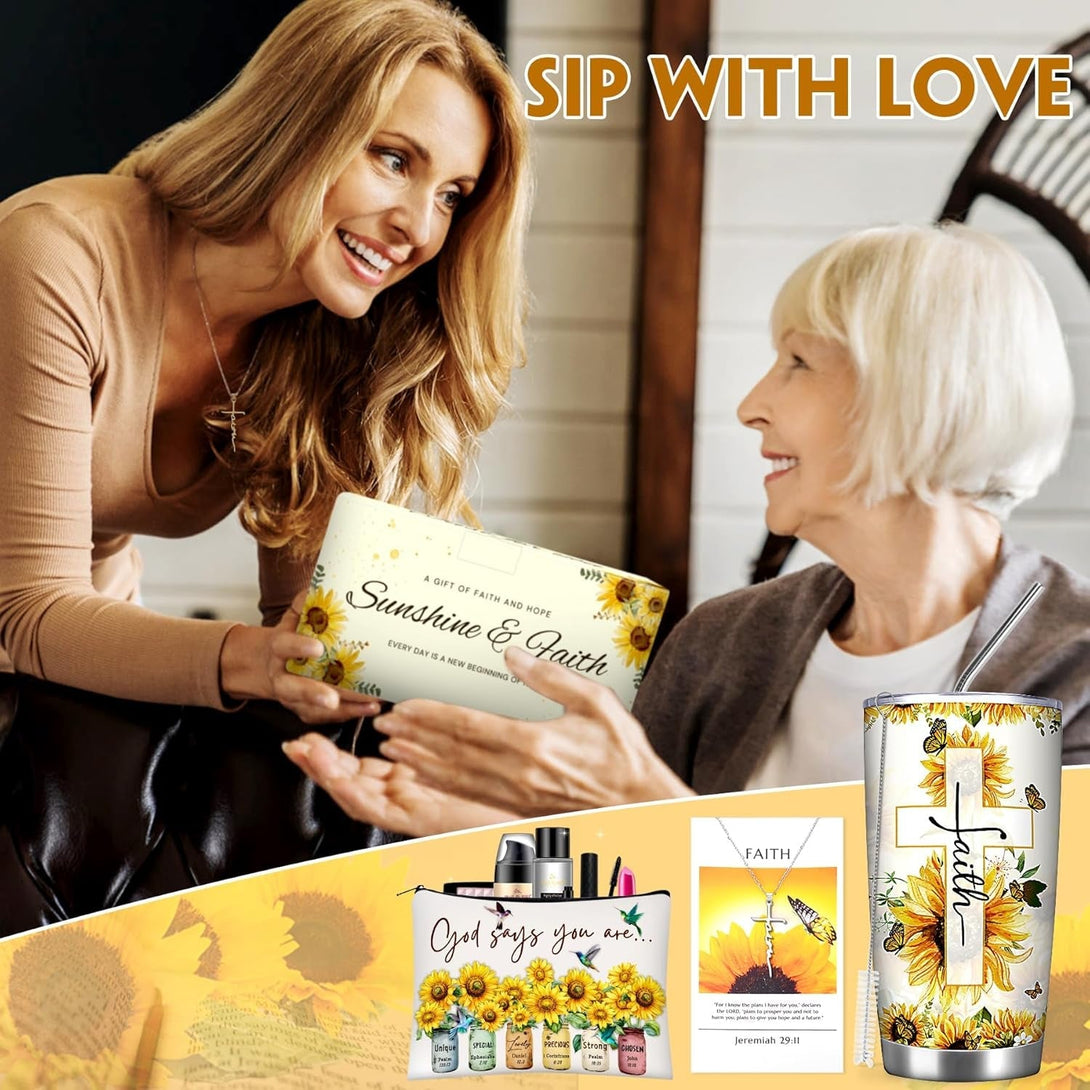 Christian Gifts for Women Faith, Sunflower Birthday Gifts for Women, Inspirational, Religious, Faith, Get Well Soon, Gifts for Mom, Wife, Friend, Sister, Mathers Grandma- Gifts Box