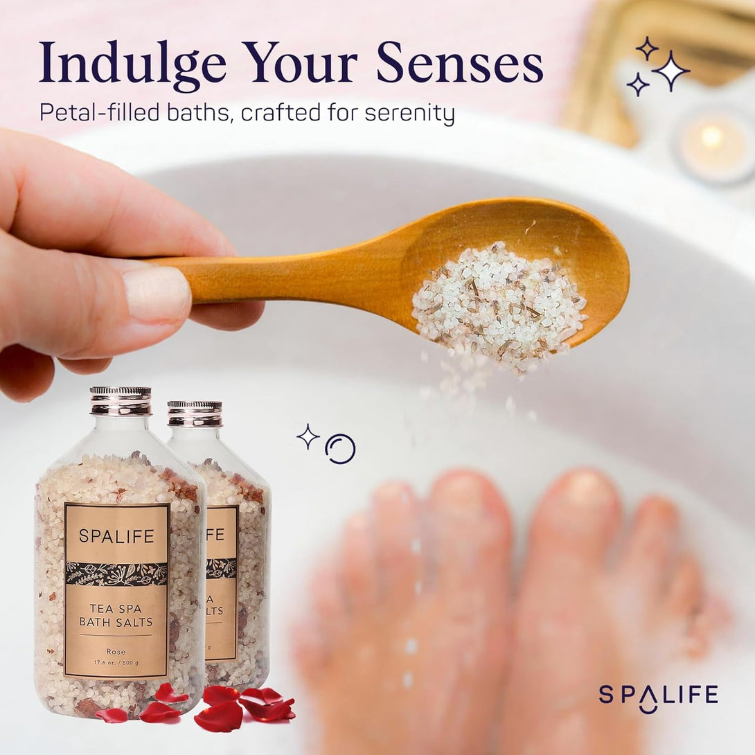 Spalife Tea Spa Petal-Infused Effervescent Mineral Bath Salts - Lavender & Rose, 2-Pack 17.6 Oz. Ea for Relaxing Aromatherapy and Soothing Soaks
