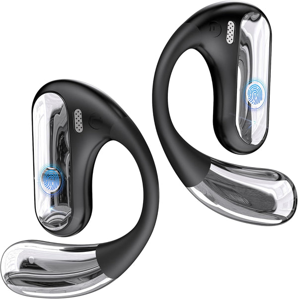 Open Ear Bluetooth 5.4 Headphones, 40Hrs Sport Earbuds, Stereo Deep Bass Sports Ear Buds Built in Mic, LED Display Charging Case, IPX7 Waterproof Earphones with Earhooks for Workout Running, Black