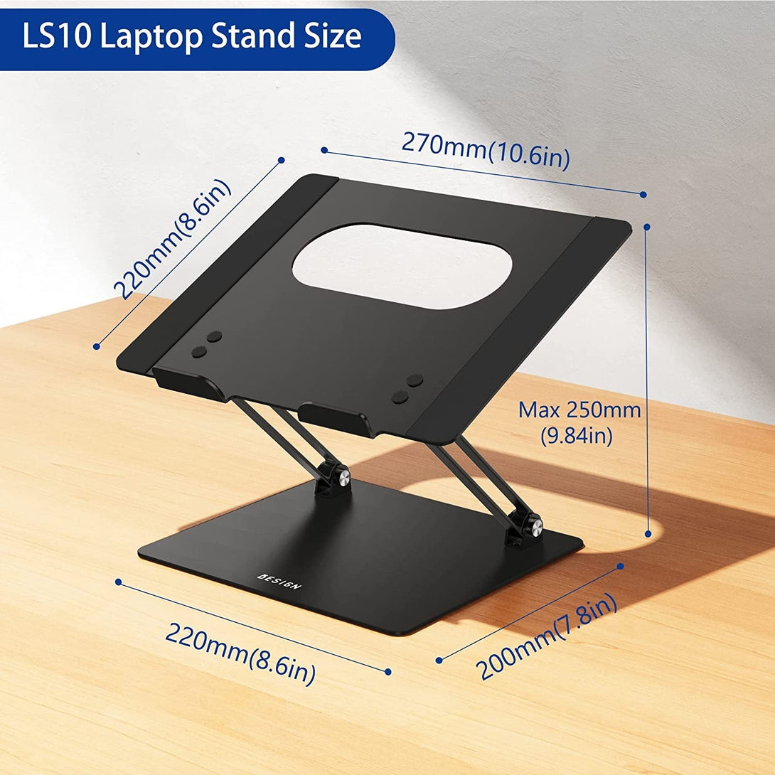 BESIGN LS10 Aluminum Laptop Stand, Ergonomic Adjustable Notebook Stand, Computer Holder Compatible with Air, Pro, Dell, HP, Lenovo More 10-14" Laptops, Black