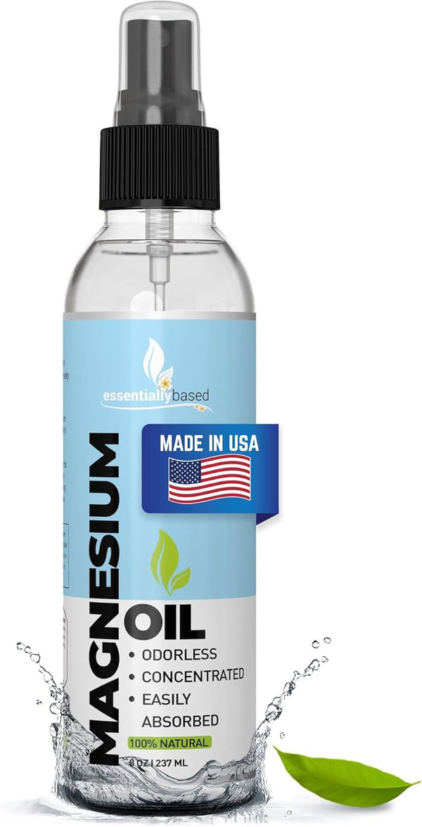 Pure Magnesium Oil Spray 8Oz - Topical Magnesium Spray for Sleep Extra Strength - Less Sting - Less Itch - 100% Natural and Organic Oil - Made in USA